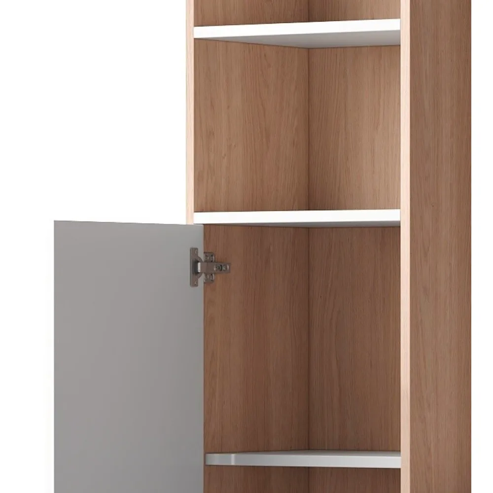 Arbeitstisch mit Stauraum – Stock-Holzkontrast, Unterschrank mit Türen und offenem Oberregal, Bürodesign, 123,5 x 45 x 16,5 cm – Detail 13