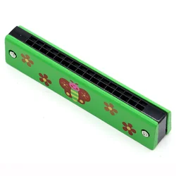 Wooden Cartoon Animal Painted Harmonica - Children's Musical Toy (Green-Butterfly)