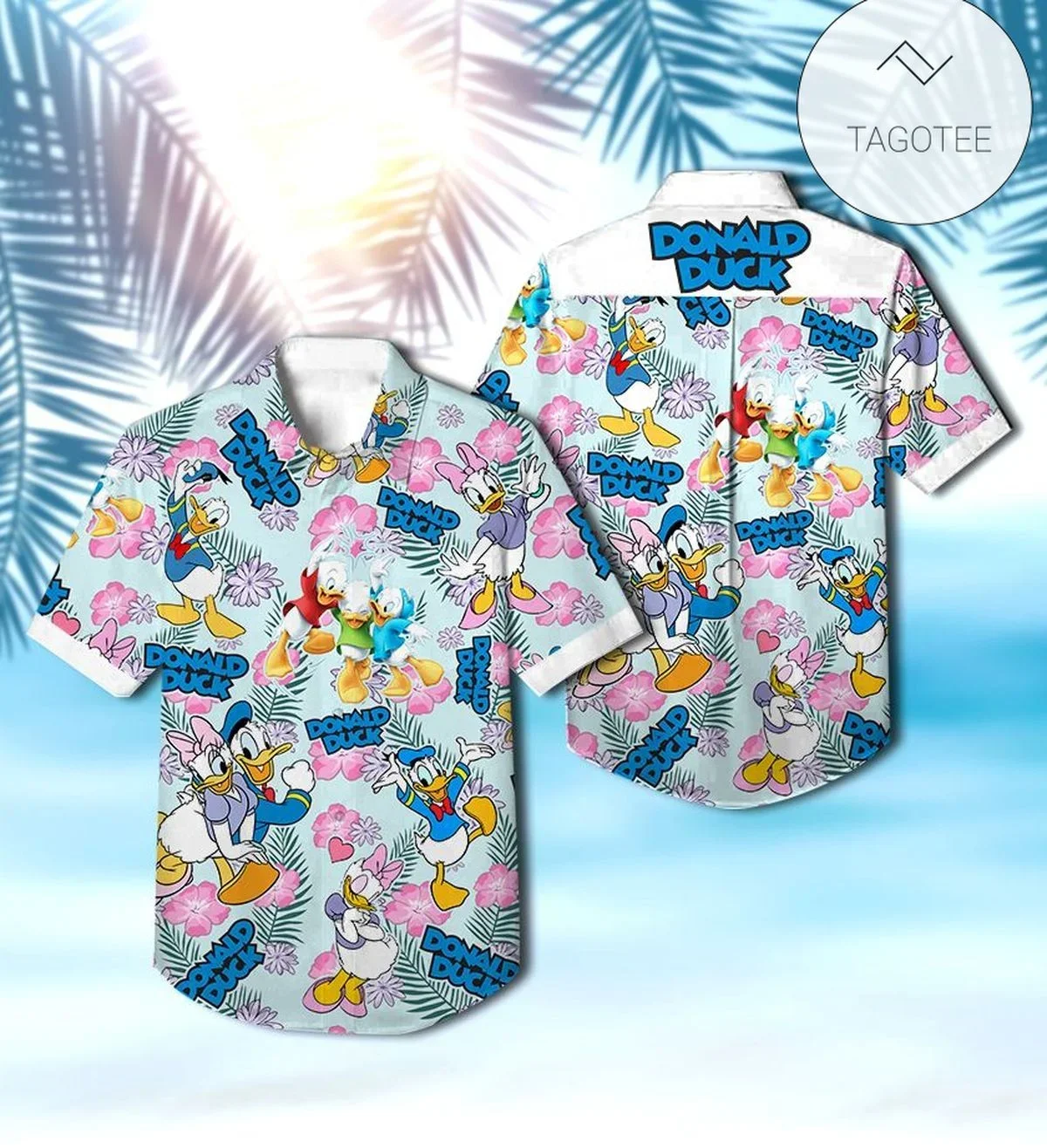 

Donald duck Hawaiian Shirts Men's Short Sleeve Tops Disney Hawaiian Shirt Casual Beach Short Sleeve Vintage Button Down Shirt