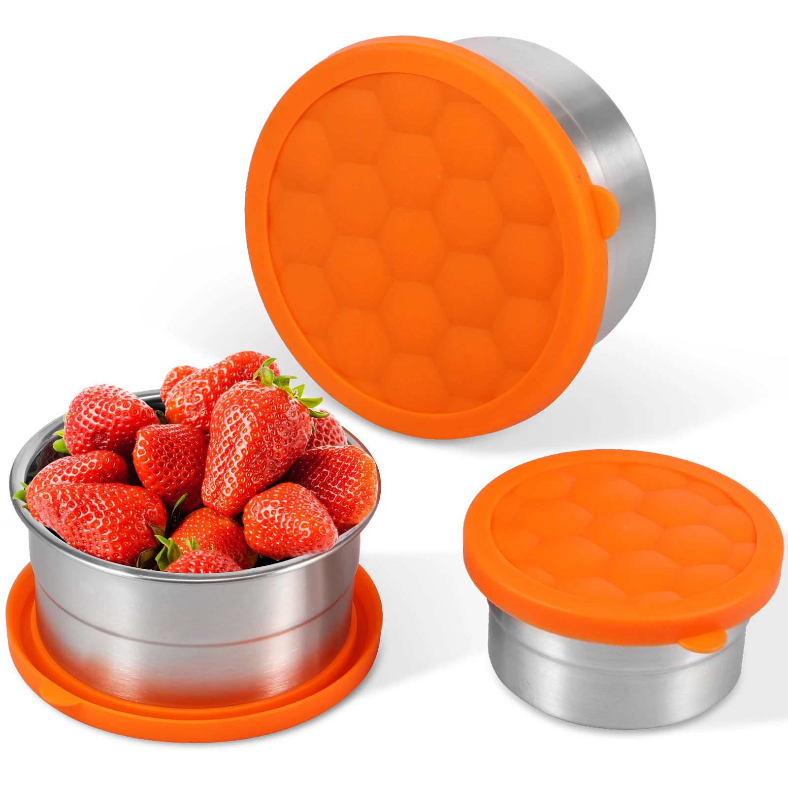 3Pack 6oz Stainless Steel Snack Containers,Easy Open Leak Proof Small Food  Containers with Silicone Lids , Small Metal Food Storage Container 