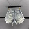Korean Vintage Blue Sexy Ripped Jeans for Women Patchwork A-line High-waisted Denim Ultra Shorts 3