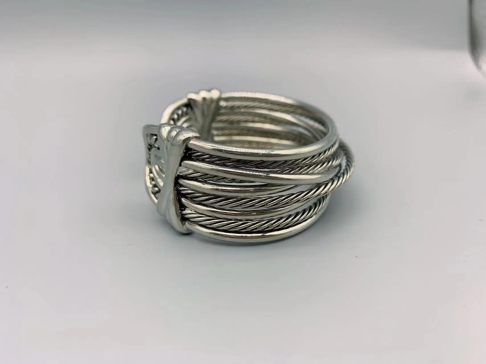 Le Han Jewelry Silver  Crossover Many Row Cuff Bracelet  23 MM