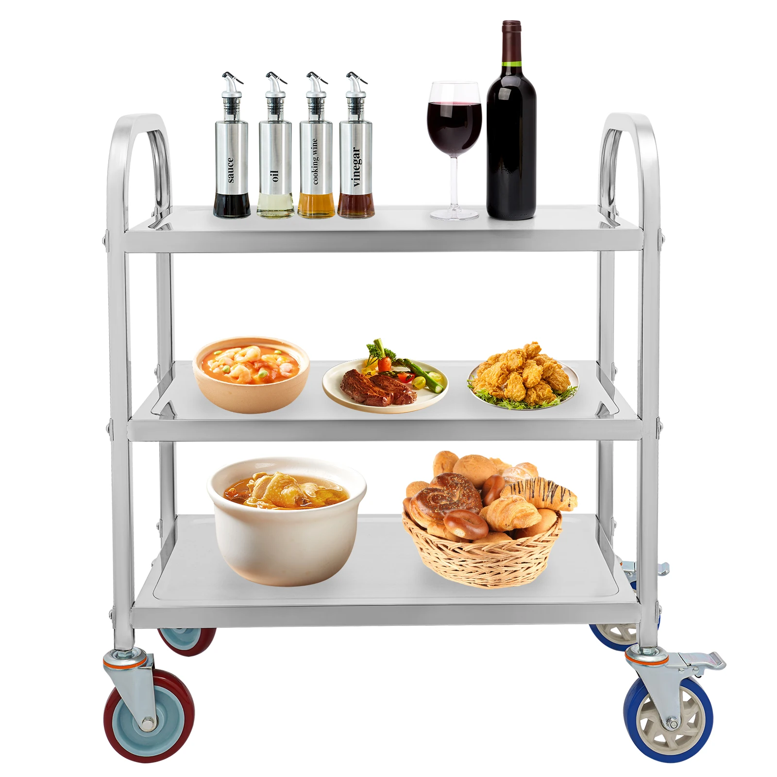 3 Tier Stainless Steel Kitchen Trolley Cart Utility Serving Storage Rolling Car Shelf Kitchen Trolley Car Cart