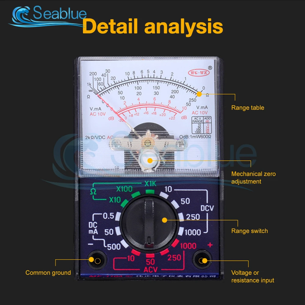 Analog Multimeter MF-110A Electric Analog Multimeter Multitester Portable Voltmeter Ammeter AC / DC Voltage Current OHM Multi Meter Tester 1PCS