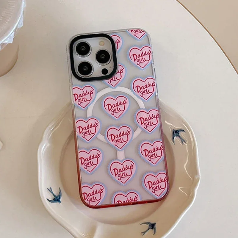Colorful Letters Hearts Pink Gradient Transparent Border IPhone 13 14 15 Pro Max Case with MagSafe