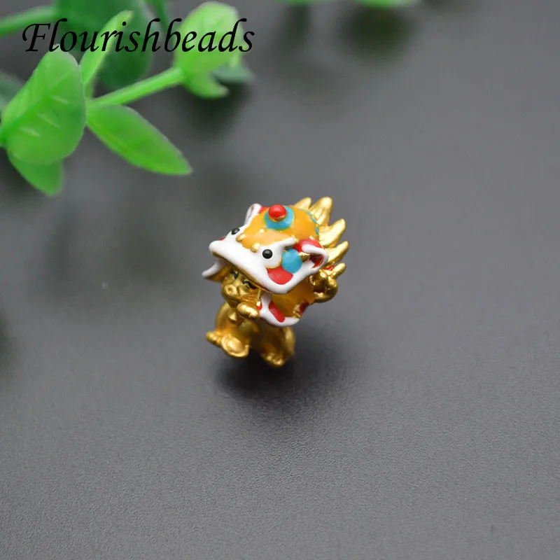 

Cute Gold Plating Nickel Free Enamel Animal Lion Charms Big Hole Loose Beads DIY Bracelet for Jewelry Findings 30pcs/lot