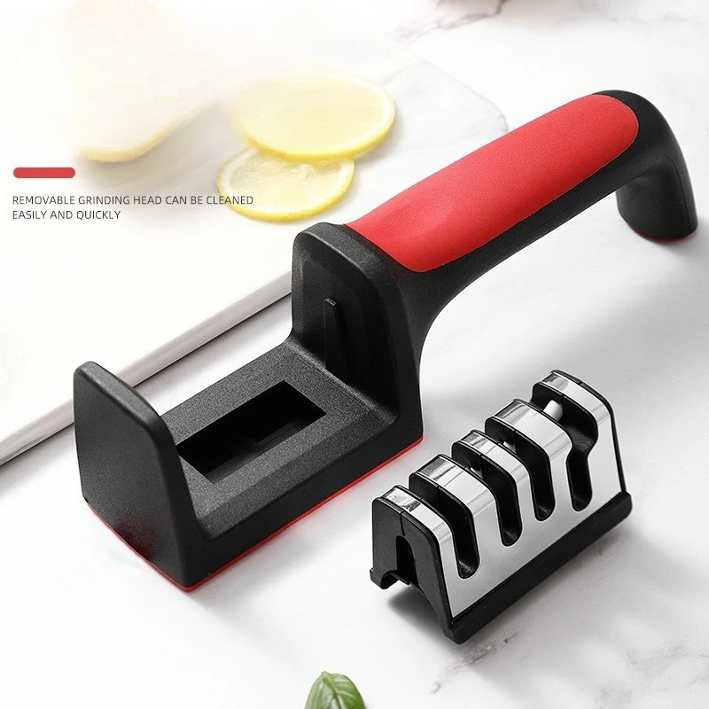 주방 4단계 칼갈이 가정용 다기능 휴대용 3중 목적 검정색 연마석
