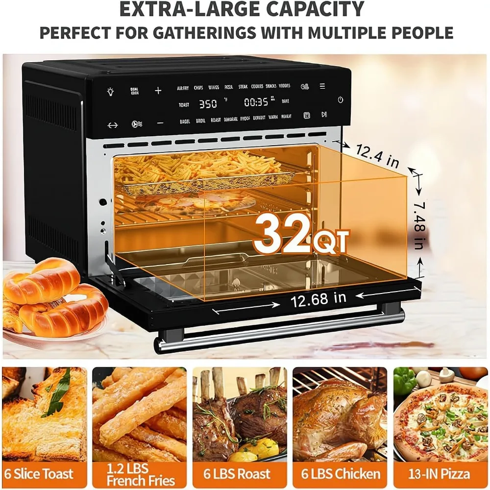 32 QT Extra Large Toaster Oven Air Fryer Combo, 18-in-1 Convection Toaster Oven Countertop with Baking, Dehydrate 3