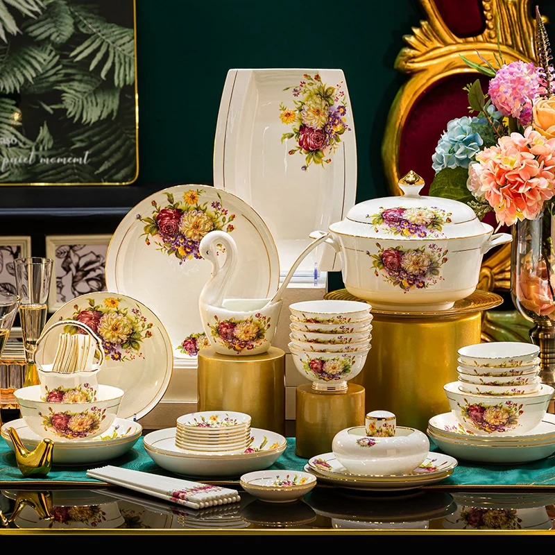 Luxury Chinese Tableware Set 56 Pieces Dinnerware Set, Luxury
