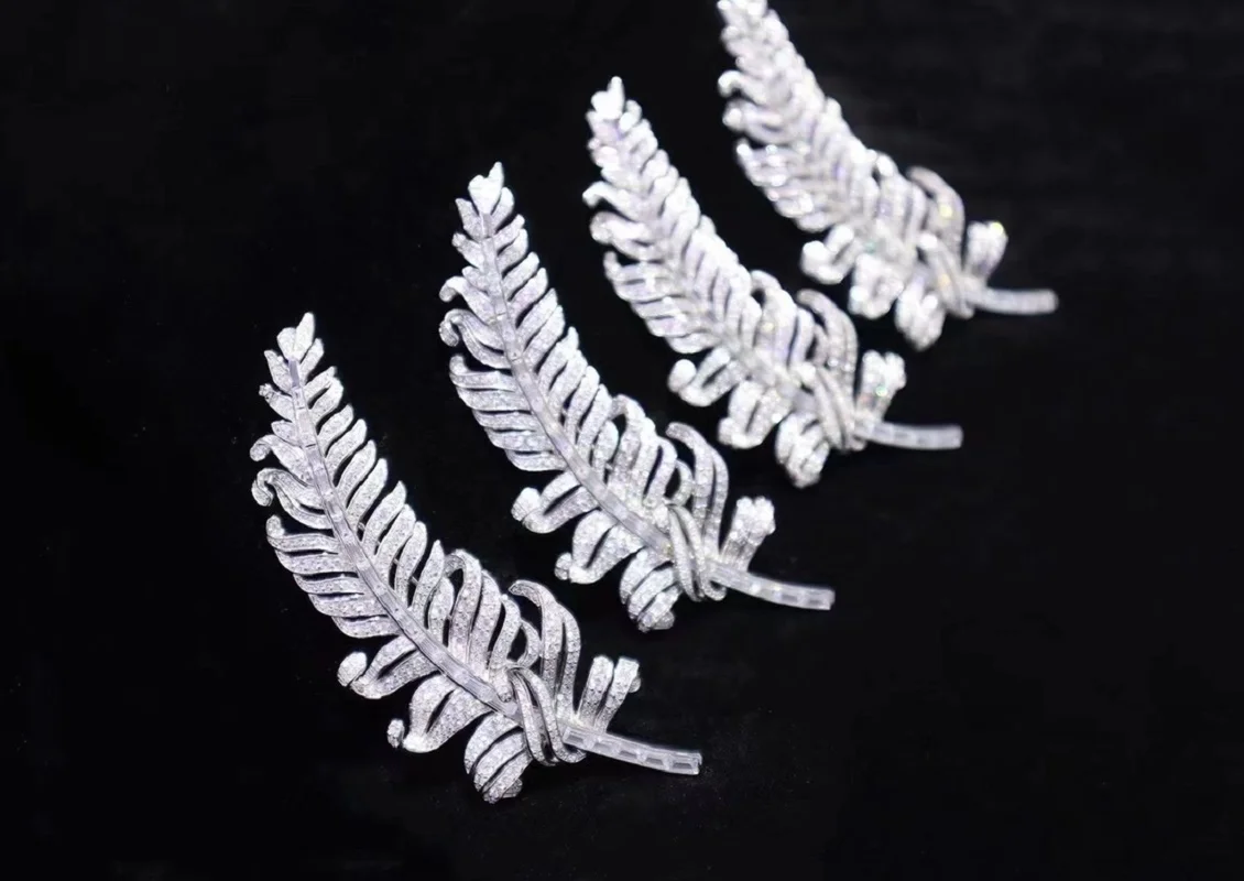 Pirmiana New 37×104mm S925 Silver White Feather Brooch Cubic Zircona Gemstones Fashion Jewelry