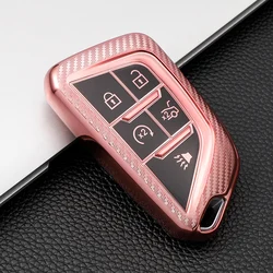 Premium TPU Car Remote Key Cover Case for Cadillac and Corvette - Key Bag Shell Holder Accessories (Pink)