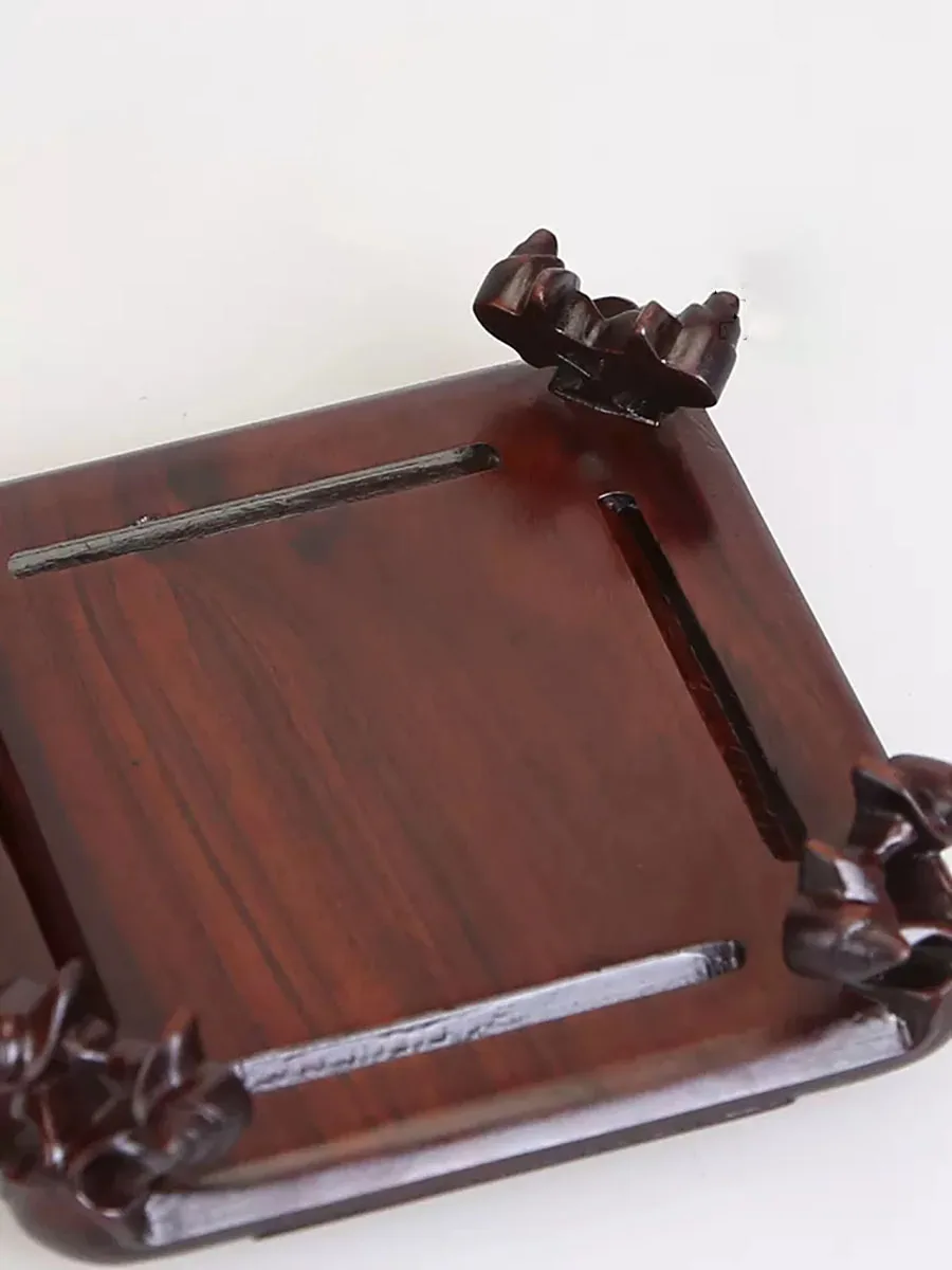 Red Wood Carving Square Seal Base, Potato Branch Wood, Jade Handle, Purple Clay Pot, Bonsai Porcelain