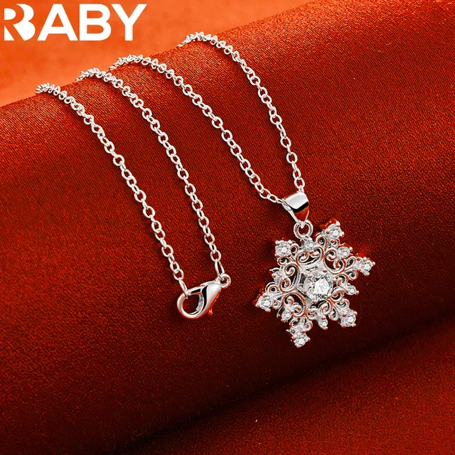 Schneeflocke Halskette | 925 Sterling Silber CZ Anhänger