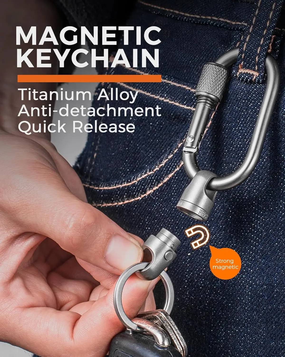 FEGVE Titanium Quick Release Magnetic Keychain Carabiner Clip Key Ring for Ourdoor Camping Security Lock Design