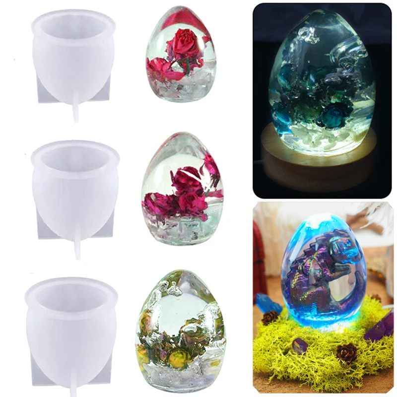 

3 Styles Egg-shaped Silicone Resin Mold DIY Crystal Starry Sky Ball Night Light Table Lamp Ornament UV Epoxy Resin Casting Mould