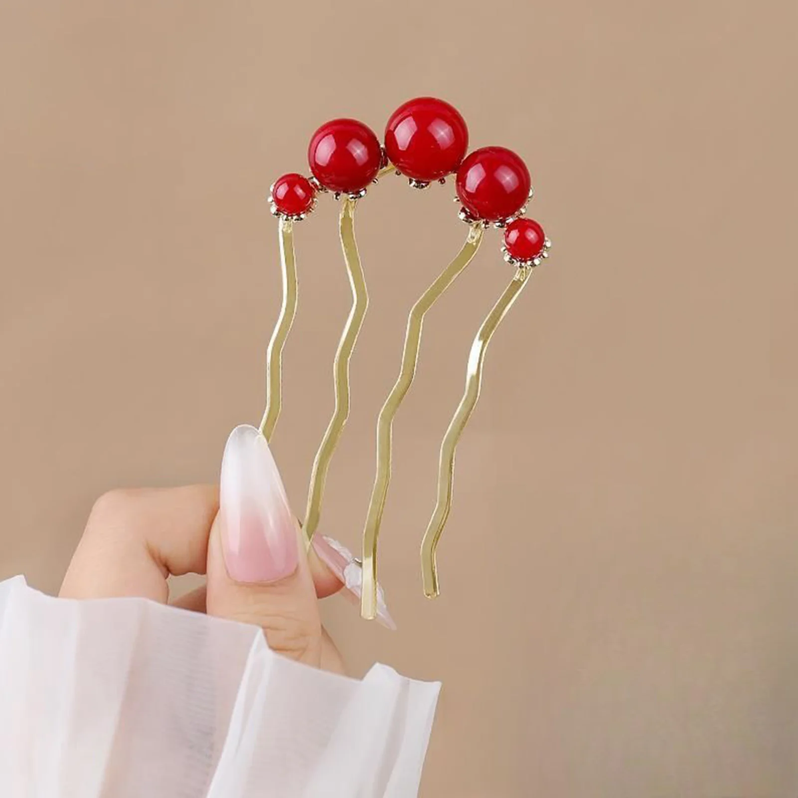 U-förmige Haarnadel für Frauen, trendiger, exquisiter Perlen-Haarstab, eleganter Schmuck, Haarnadel für Mädchen, trendiger Alltags-Haarschmuck – Detail 5