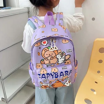 Thickened Capybara Backpack Nylon Wide Straps Cartoon Animal Daypack Multi Functional Lightweight Large Capacity School Bag 1