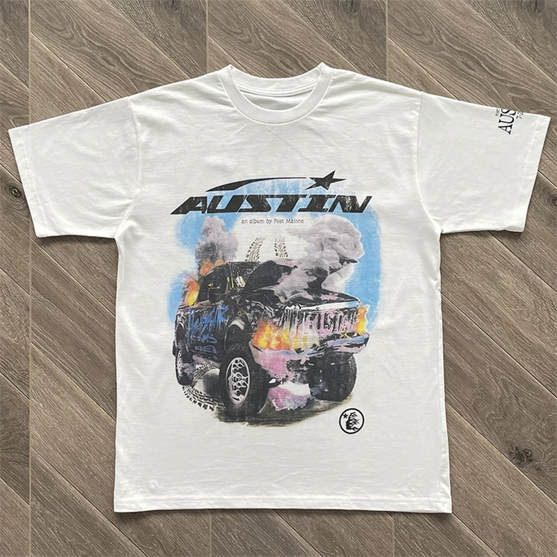 

2023 Hellstar Collaborates with New Fenghuo Steam Printing Float for Men and Women's Leisure Pure Cotton Short Sleeve T-shirts
