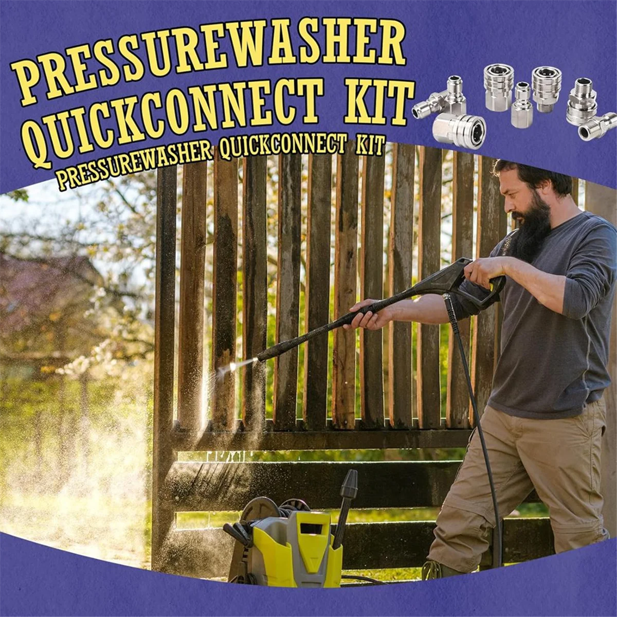 SEMOIC Pressure Washer Quick Connect Kit, 3/8inch Quick Connect Fittings, Stainless Steel Adapter Set, Female and Male Threads