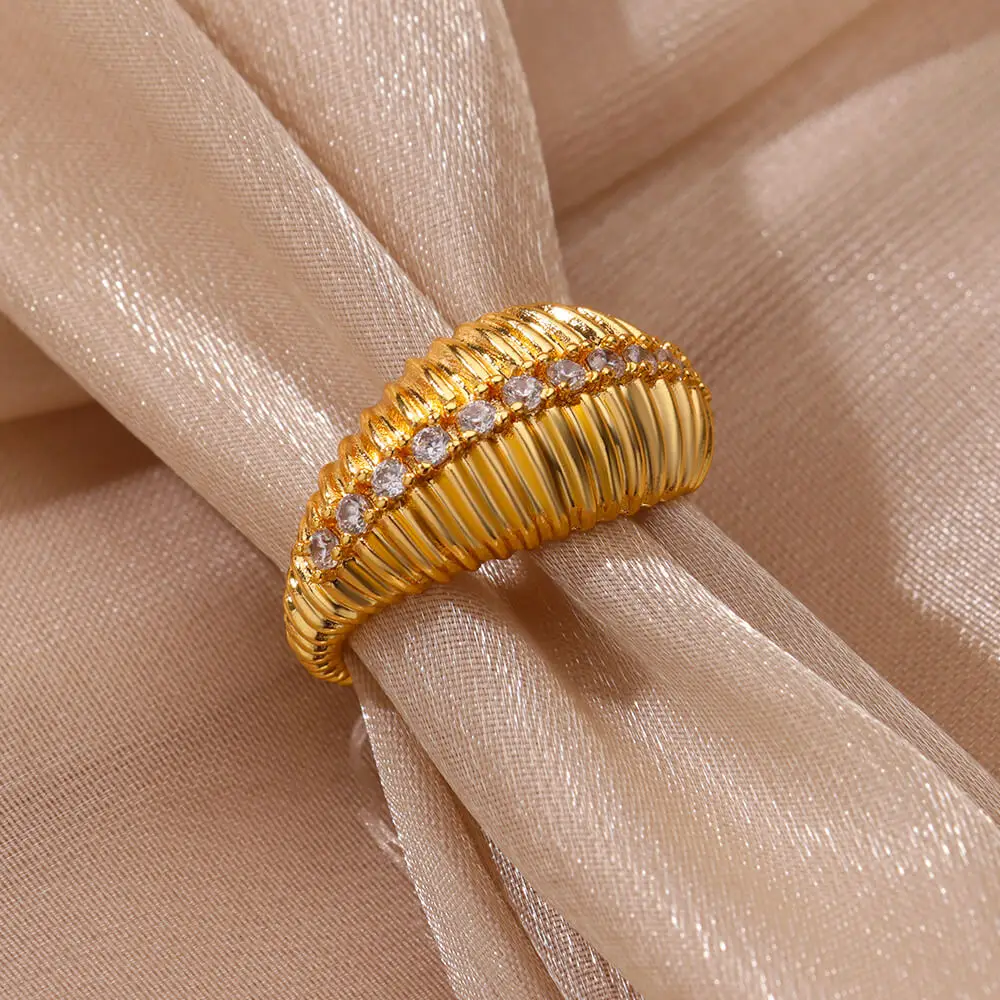 Zircon Chunky Mussel Rings Gold Color Stainless Steel Geometric Opening Ring