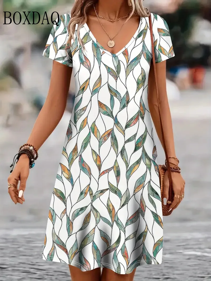 Aloohaidyvio No Boundaries Plus Size Dresses,Women V Neck Casual Loose Bohemian Floral Dresses Short Sleeve Summer Beach Tummy Midi Dresses 2XL