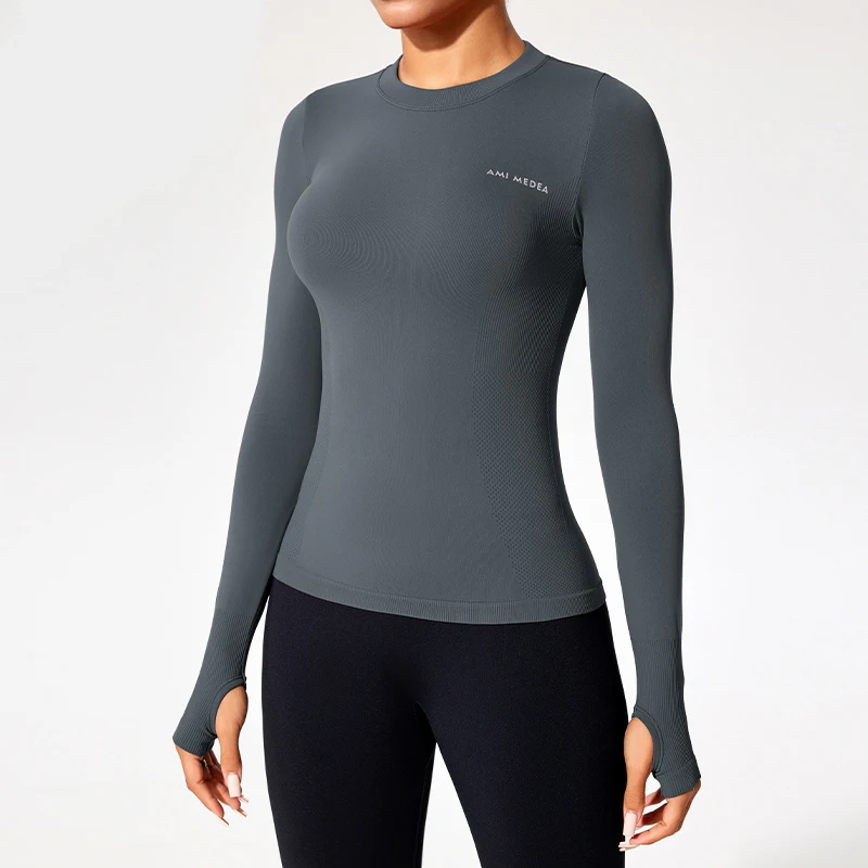 Nylon Training Wear Seamless Workout Top T Shirt Womens Activewear Slim Fit WomenSports Long Sleeve T Shirt Ladies Tops