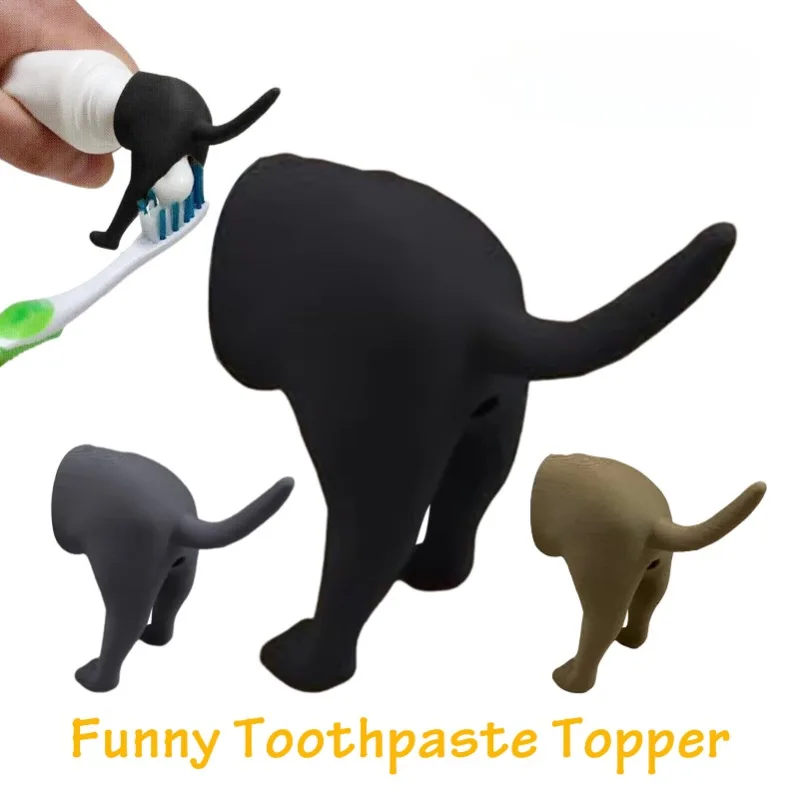 Funny Pooping Dog Butt Toothpaste Topper Creative Toothpaste Squeezer Bathroom Accessories Toothpaste Dispenser for Kids Adult
