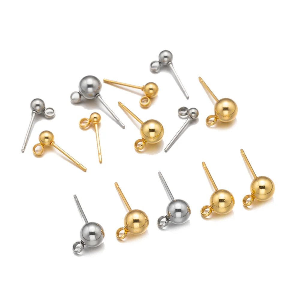 20 Stück Edelstahl-Kugelohrstecker, runder Stift mit Öse für hängende Ohrringe, Schmuckherstellung, DIY – Detail 6