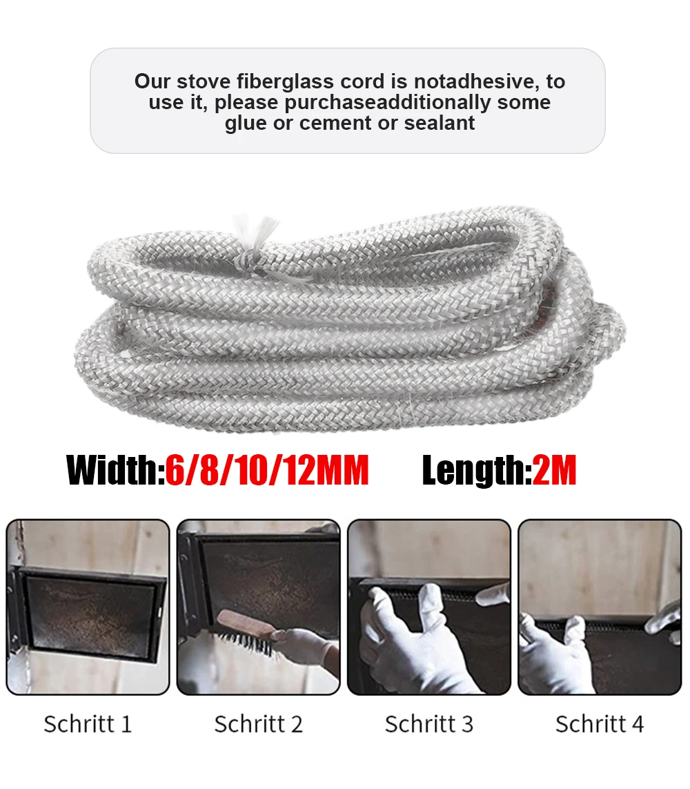 6/8/10/12mm Stove Rope Fireplace Sealing Rope Gasket Door Cord Log Wood Burning Stove High Temperature 2m Length Sealing