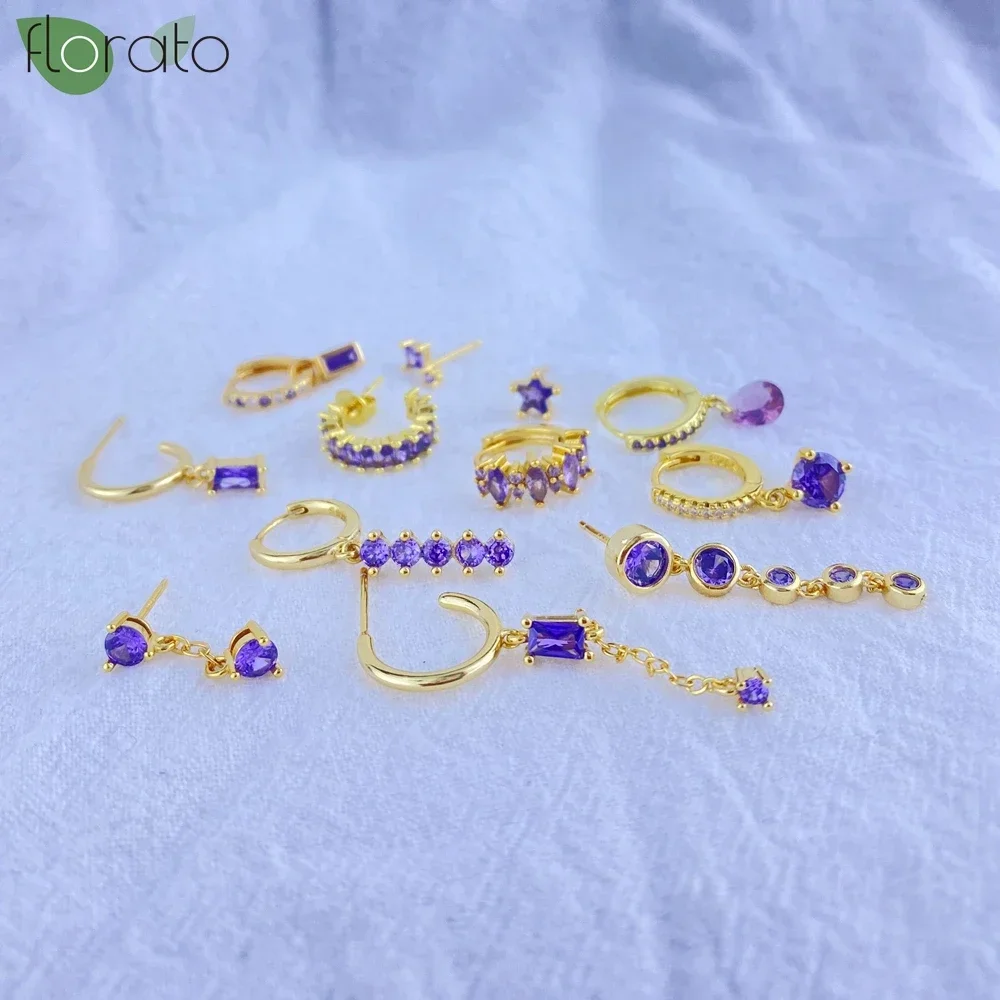 925 Sterling Silver Needle Elegant Luxury Purple Earrings 2023 New Gold Small Hoop Earrings for Women Fashion Puncture Jewelry