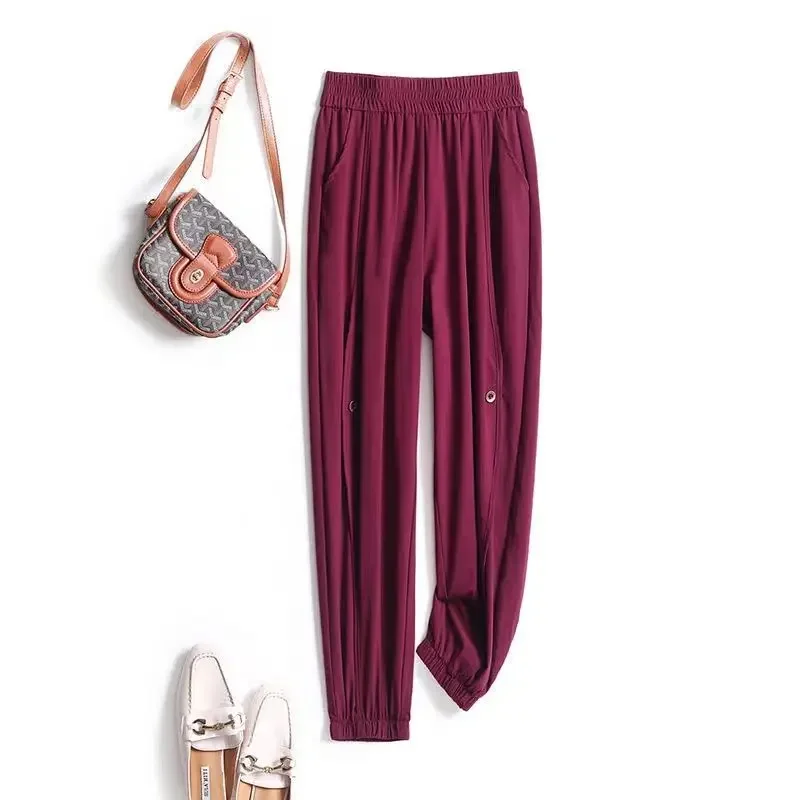 2023 Fashion New Pants Women Summer Thin Loose Solid Color Versatile Large Casual Elasticity Waist Straight Leg Lantern Trousers