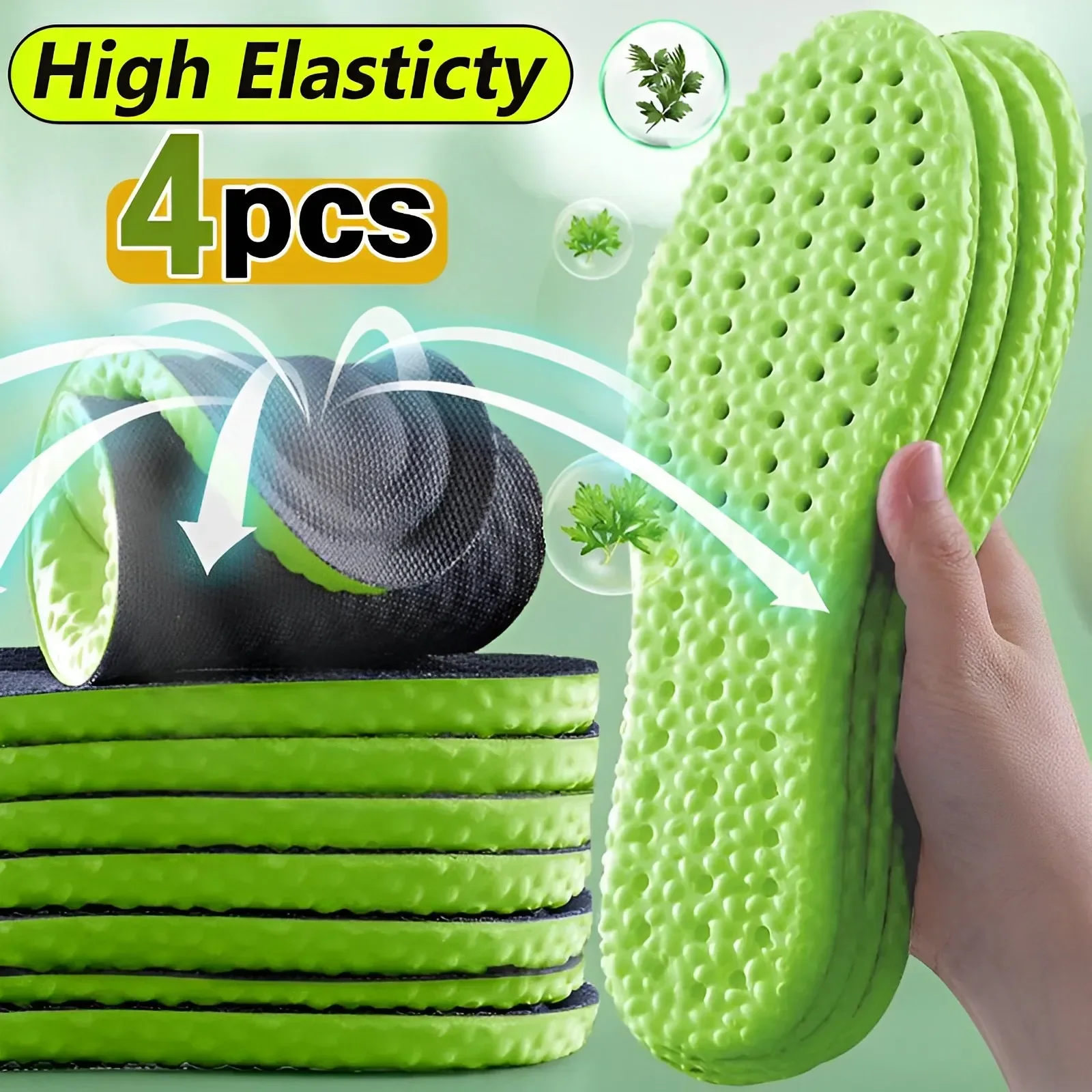 

4Pcs Memory Foam Wormwood Insoles for Shoes Deodorant Breathable Cushion Sport Insoles for Feet Man Women Orthopedic Insole