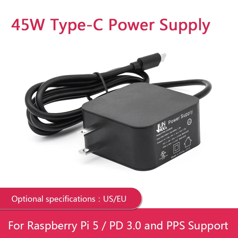 

Блок питания Raspberry Pi 5 45 Вт Type-C с поддержкой PD 3,0 и PPS