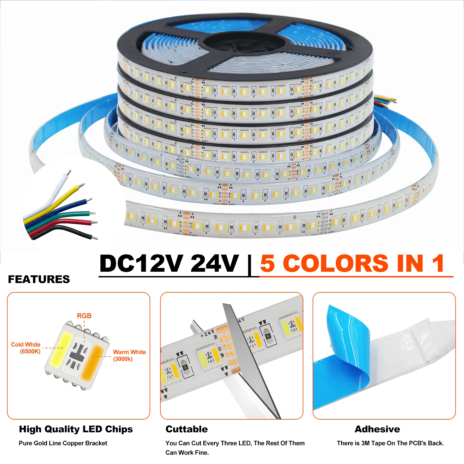 LEDware SMD LEDstrip | 24 Volt | 14 Watt | 60 Warm Wit LEDs | 1 Meter Ip67 Constant Cu