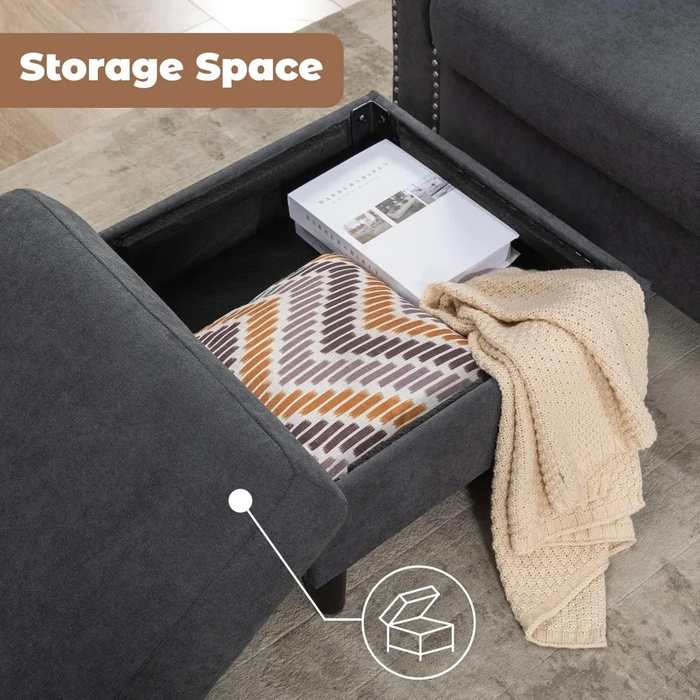 Convertible sofa for living room, 3 seats with storage and 2 cup holders, for apartment, dark gray 13 Se6bd57fa4afb4405acbb7da25c03479cI