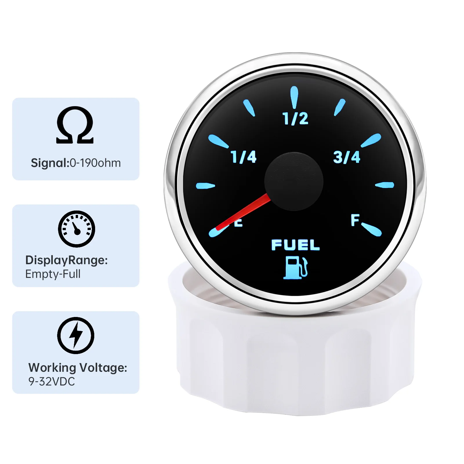 2" 52mm Fuel Level Gauge With 7 Color Light 0-190ohm Oil Tank Level Meter Indica