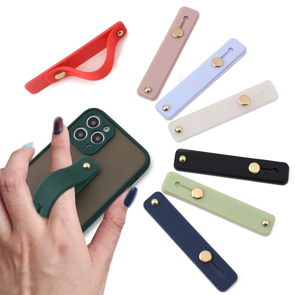 Universal Plain Color Phone Socket Holder with Finger Grip and Stand Functionality