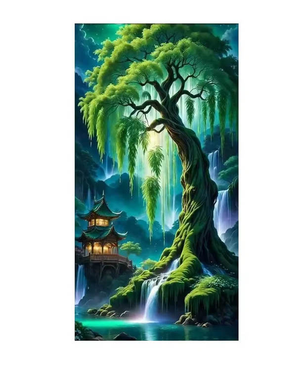 Baum des Lebens 5D Diy Diamant Malerei Kit grüner Baum Landschaft voller Platz Runde Bohrer Diamant Mosaik Kunst Home Dekoration – Detail 3