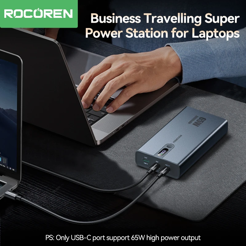 Rocoren Portable 65W 20000mAh Power Bank Fast Charger External Battery 20000mAh Powerbank For iPhone16 15 Pro Max Xiaomi MacBook 5