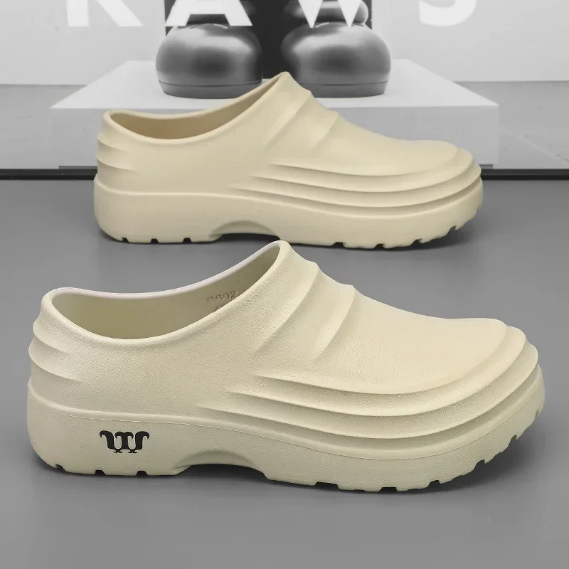 Safety Shoes Mens Shoes Summer Chef Shoes Anti Slip and Oil Proof Work Shoes Lazy Slippers Casual Trendy Slippers One Step Fashion Sports
