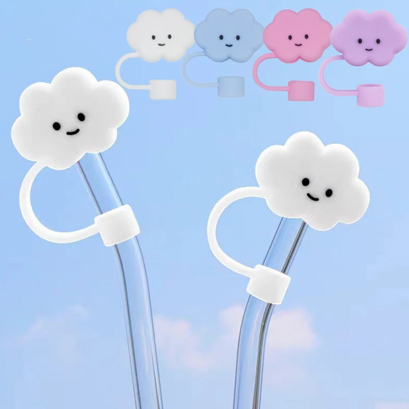 Silicone Straw Covers 1pcs Cloud Silicone Straw Covers For Stanley Cup Cute Silicone Cloud Shape Drinking Dust Cap Straw Tips Cover Cup Accessories