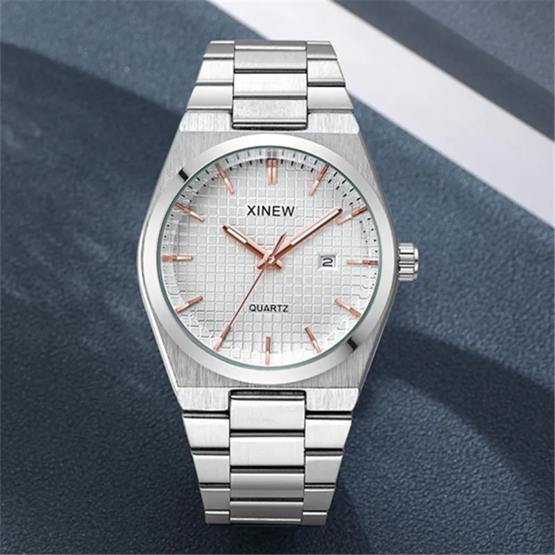 Men Original Famous Brand Watches Fashion Casual Alloy Band Calendar Gifts Quartz Vintage Watch Silver Relogios Masculinos 2024