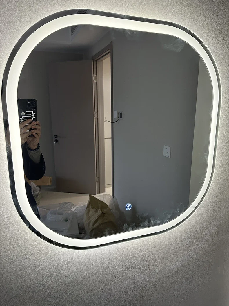 Description Picture 3 of itemModern Wall-mounted Mirror for Dressing Table Rounded Corner Glass Touch Screen Bath Mirrors Light Luxury Mirrors for Bedroom