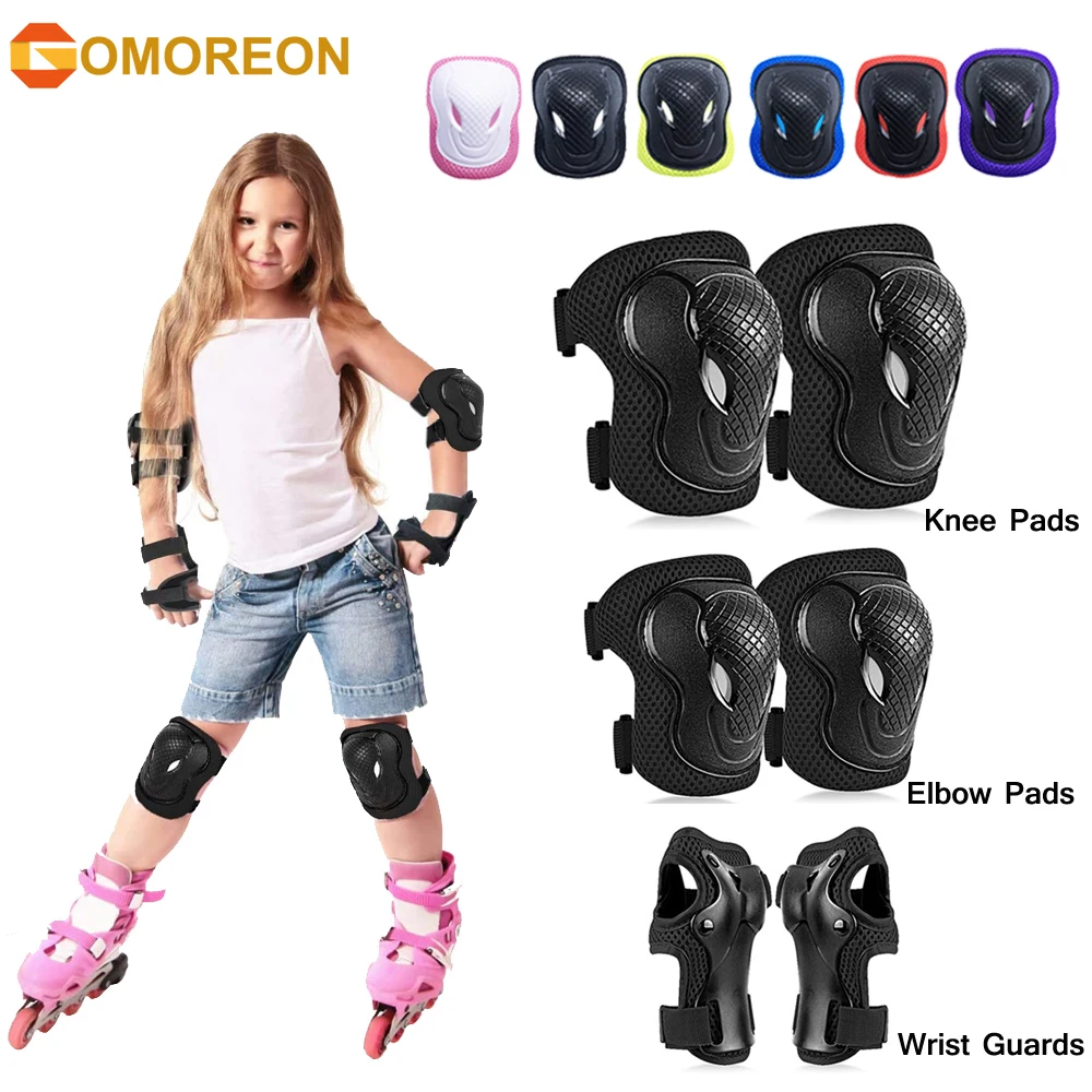 GOMOREON 6Pcs/Set Kids Safety Knee Pads Elbow Pads Wrist Guards Children Protective Gear for Girls Boys Cycling Skating Roller