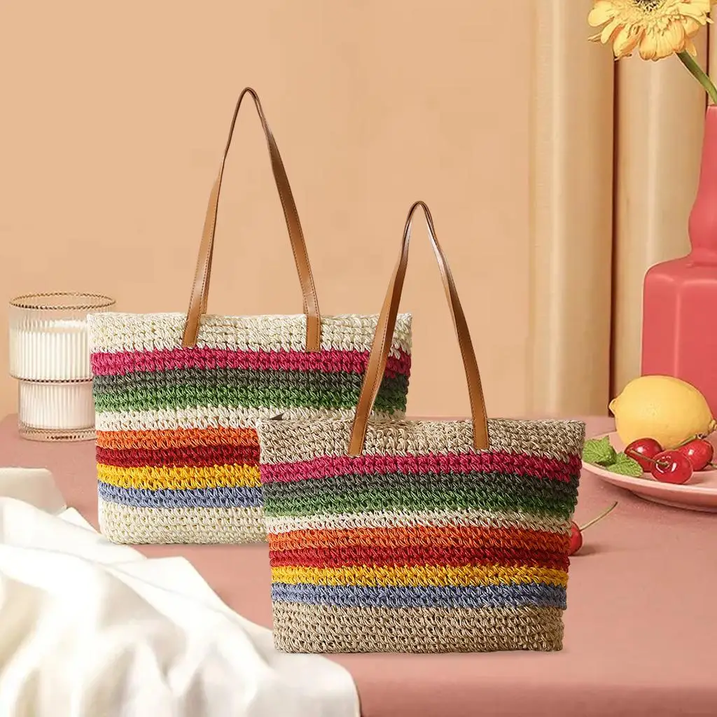Straw Handbags Women Handwoven Straw Bags Summer Beach Tote Woven Crossbody