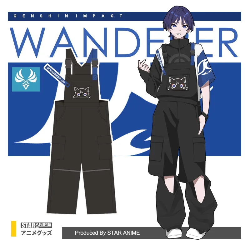 

Game Genshin Impact Wanderer Balladeer Fashion Cool Short Sleeve T-shirt Overall Casual Tops Pants Cosplay Summer Student Set