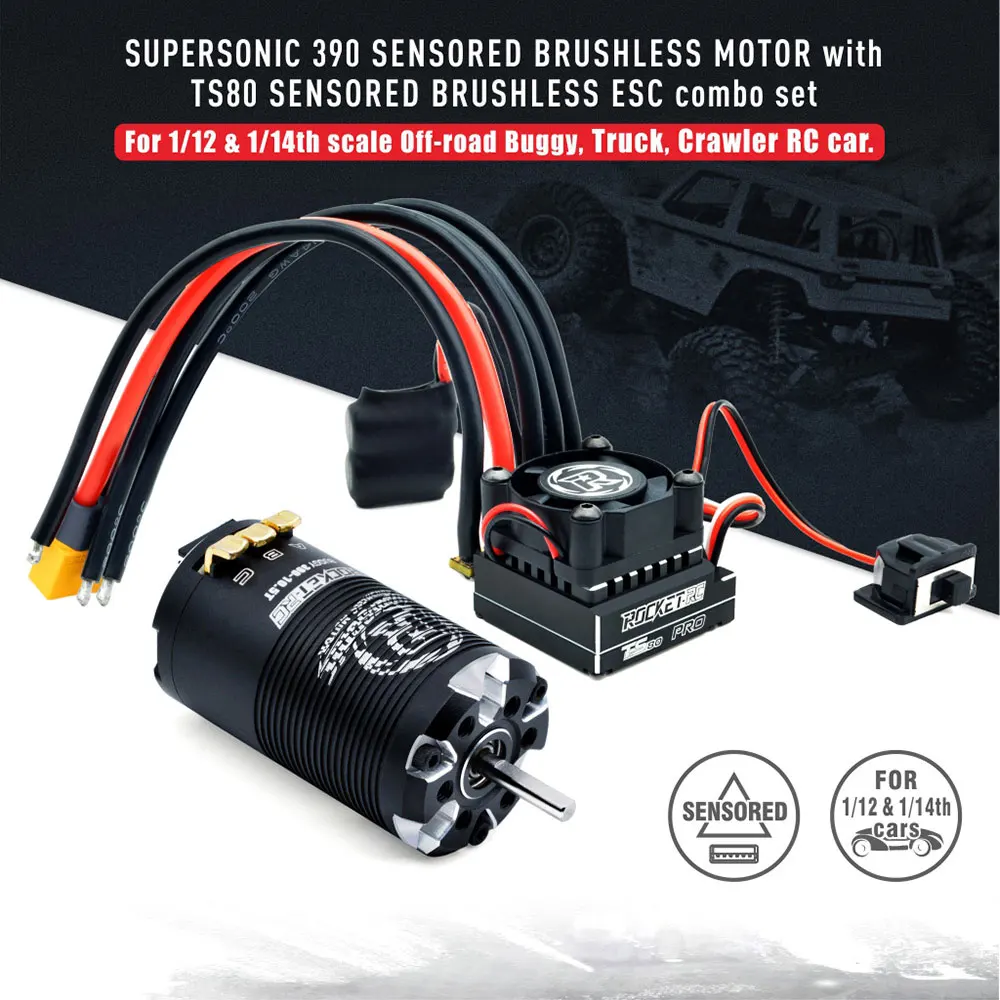

Сверхзвуковой двигатель Rocket-RC 390 8,5 T 10,5 T 13,5 T 17,5 T Сенсорный Бесколлекторный двигатель и 80A ESC для 1/12 1/14 багги Грузовик Радиоуправляемый автомобиль