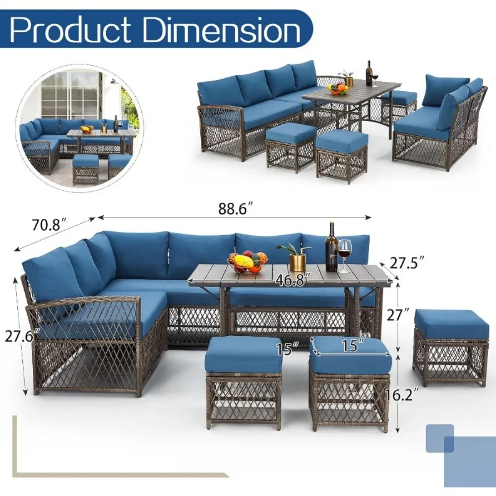 Patio Furniture Set 7 Pieces Wicker Outdoor Sectional Sofa High Table Chairs PE Rattan Conversation Dining Set