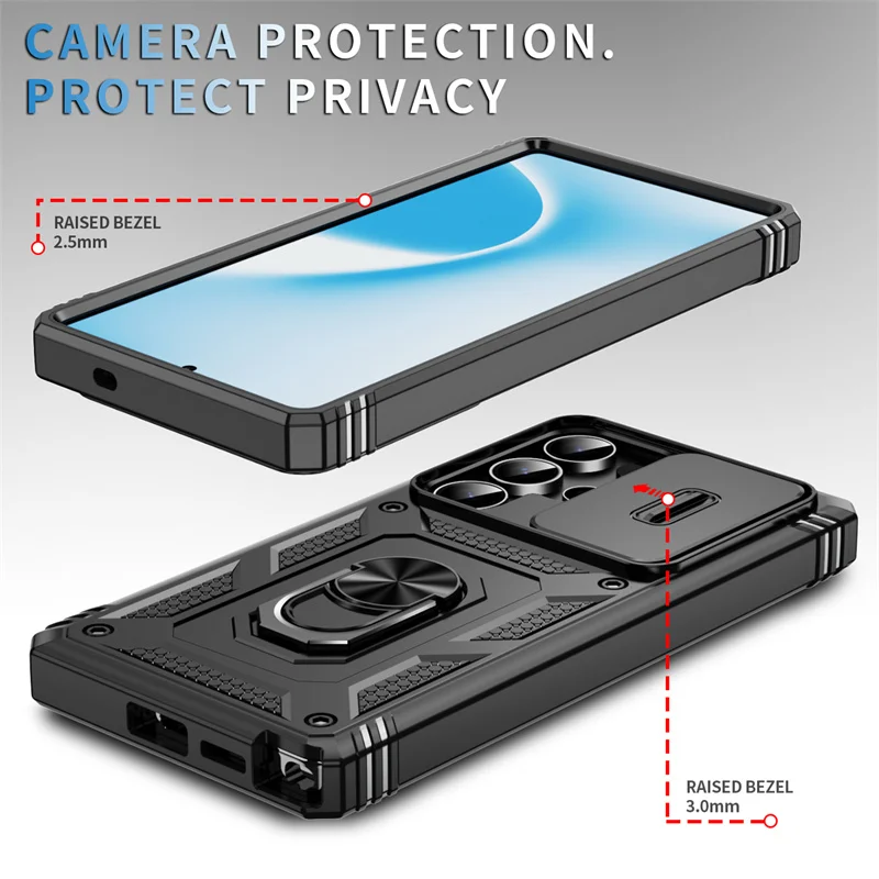 Heavy Duty Armor Phone Case For Samsung Galaxy S25 S24 S23 S22 S21 Ultra S20 FE Plus Note 20 Ultra Lens Protect Ring Stand Cover 2