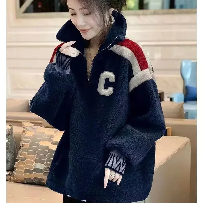 New Autumn Winter Women Golf Clothing Embroidery Tennis Jacket With Loose Design Golf Wear Plush Casual Thickened Top Wear